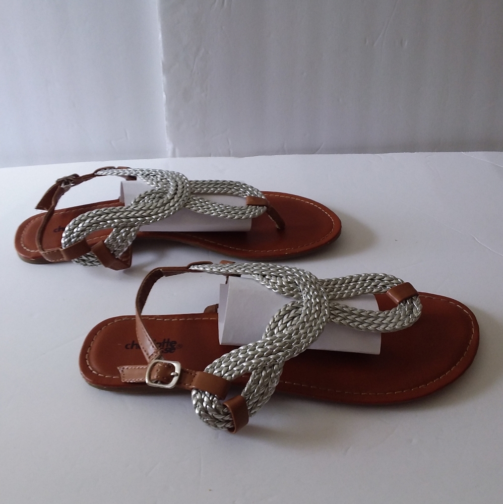 Charlotte Russe Silver Rope Design and Brown Strap Sandals - Picture 6 of 7